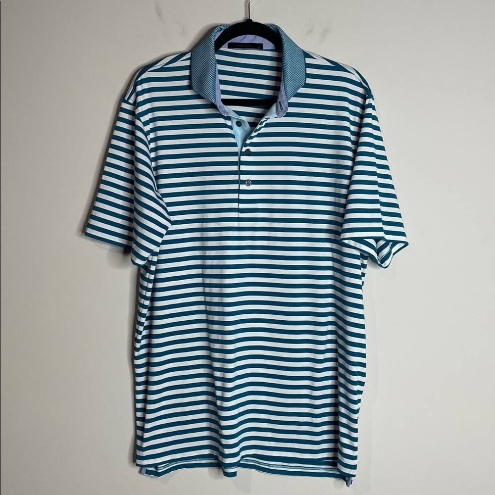 Greyson | Men’s Teal Striped Polo Shirt Size Large